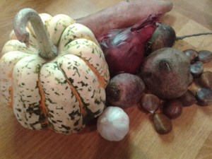 Roatsed vegetables, chestnuts and smoked cheese tart green's of glastonbury smoked cheddar